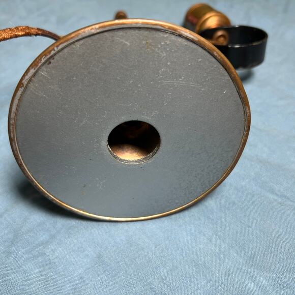 Vintage 30s Copper Desk Lamp and Clip Shade Black Iron Detail Cloth Cord - Picture 7 of 10